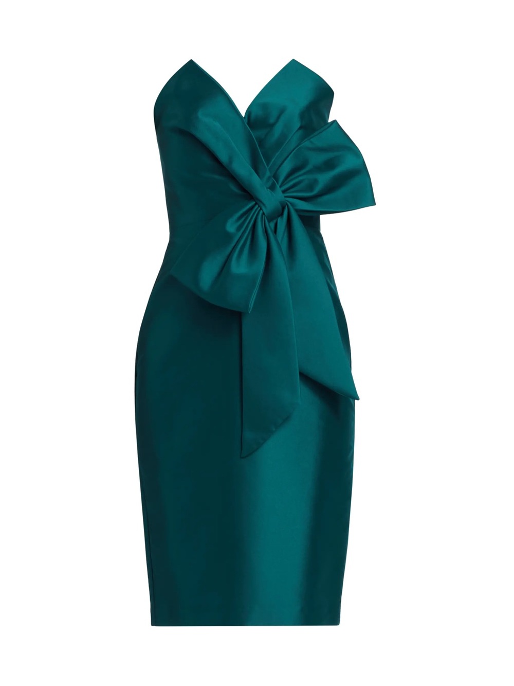 [NEW] Badgley Mischka Teal Strapless Bow Sheath Dress